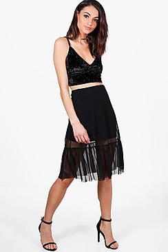 Boohoo Nori Gathered Mesh Overlay Midi Skirt