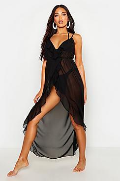 Boohoo Chiffon Ruffle Beach Maxi Dress