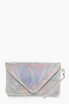 Boohoo Rachel Rainbow Holographic Clutch