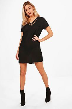 Boohoo Eyelet Cross Strap Shift Dress