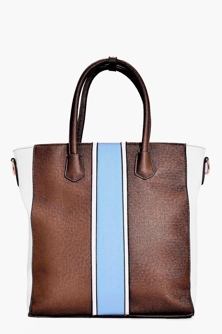 Boohoo Libby Colour Block Stripe Day Bag Tan