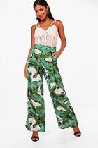 Boohoo Milly Tropical Palm Wide Leg Woven Trousers