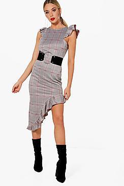 Boohoo Emilie Micro Frill Check Midi Dress