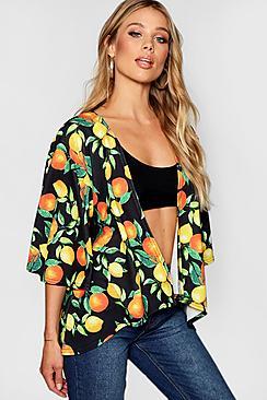 Boohoo Fruit Print Short Sleeve Kimono