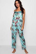 Boohoo Gracie Tropical Floral Lace Trim Cami Trouser Set