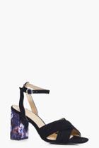 Boohoo Saskia Floral Block Heel Sandal Black