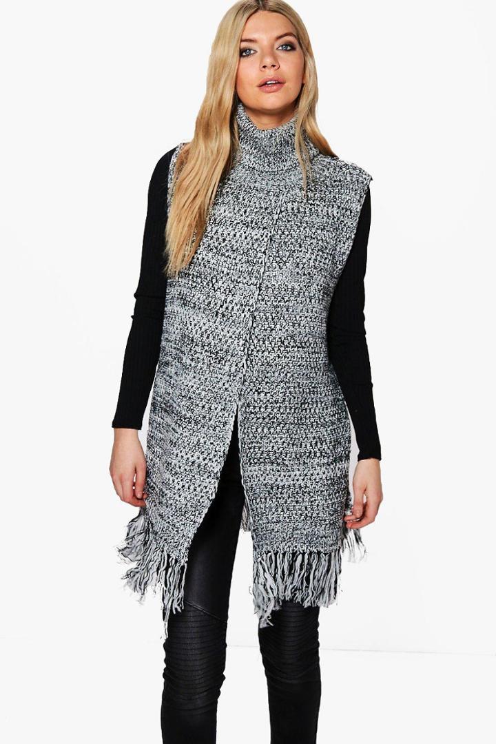 Boohoo Rosie Tassel Hem Roll Neck Jumper Dress Multi