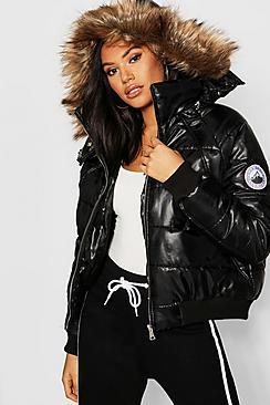 Boohoo Tall Faux Fur Trim Puffer Jacket