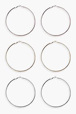 Boohoo Georgina Mixed Metal Hoops 3 Pack