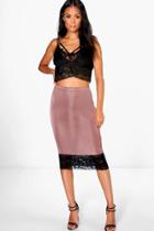 Boohoo Azalea Lace Trim Slinky Midi Skirt Mocha
