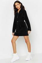 Boohoo High Neck Drawcord Velour Mini Dress