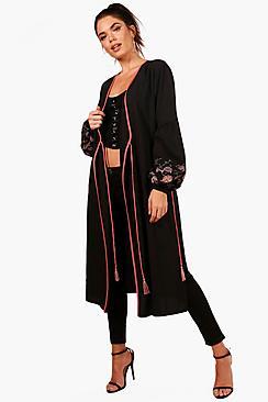 Boohoo Tall Lily Embroidered Sleeve Kimono