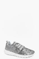 Boohoo Sophie Sequin Runner Trainer Silver