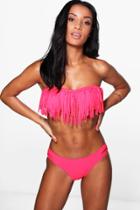 Boohoo Olivia Fringed Bandeau Bikini Coral