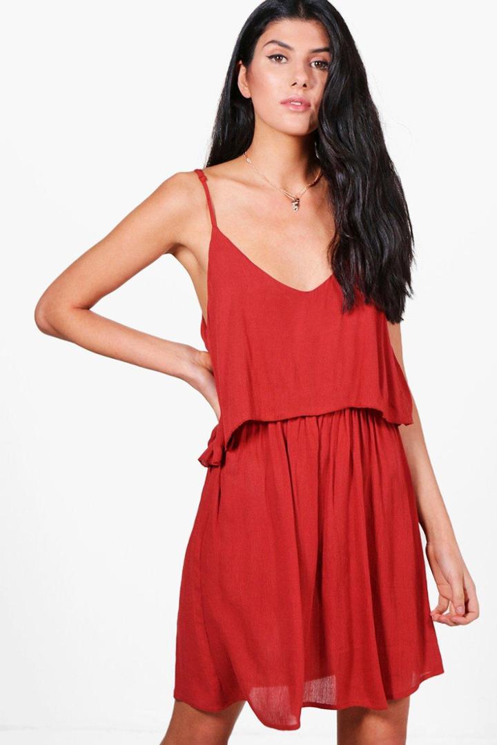 Boohoo Ashlee Open Shoulder Skater Dress Rust
