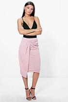 Boohoo Airlia Drape Side Panel Front Crepe Midi Skirt