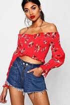 Boohoo Lizzie Floral Wrap Shirred Woven Crop