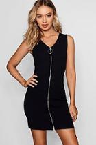 Boohoo Sarah Zip O Ring Detail Mini Dress