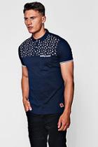 Boohoo Bird Print Panel Polo With Sports Rib Sleeve