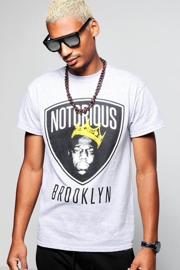 Boohoo Crew Neck Notorious Biggie Licence T-shirt Grey