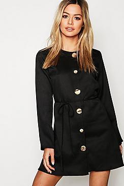 Boohoo Petite Button Front Belted Dress
