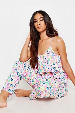 Boohoo Neon Leopard Ruffle Trouser Set