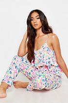 Boohoo Neon Leopard Ruffle Trouser Set
