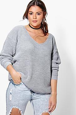 Boohoo Plus Bonny Oversized V Neck Jumper