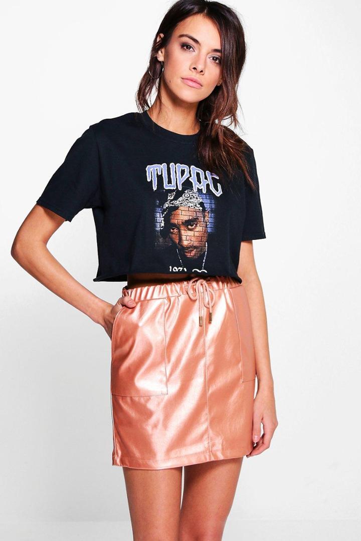 Boohoo Eva Gathered Waist Leather Look Mini Skirt Rose