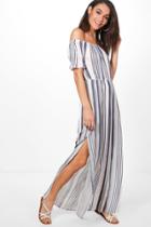 Boohoo Gracia Stripe Frill Sleeve Maxi Dress Multi