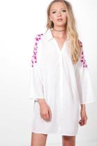 Boohoo Maisy Cold Shoulder Embroidered Shirt Dress White