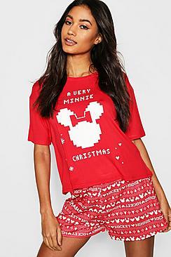 Boohoo Disney Minnie Christmas Fairisle Pj Short Set