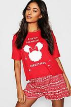Boohoo Disney Minnie Christmas Fairisle Pj Short Set