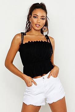 Boohoo Tie Shoulder Ruffle Cami