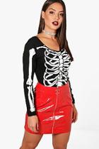 Boohoo Sarah Halloween Skeleton Print Body Suit