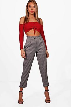 Boohoo Dina Paperbag Prince Of Wales Tapered Trouser