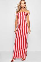 Boohoo Stripe Print Bardot Jersey Maxi Dress