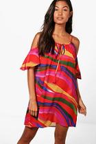Boohoo Lois Rainbow Wave Cold Shoulder Sun Dress