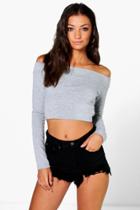 Boohoo Tall Izzie Off The Shoulder Crop Top Grey