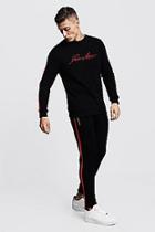 Boohoo Man Autograph Sweater Tracksuit With Tape