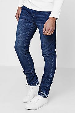 Boohoo Skinny Fit Zipped Faux Hem Denim Jeans