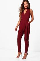 Boohoo Petite Molly Tie Waist Choker Woven Jumpsuit
