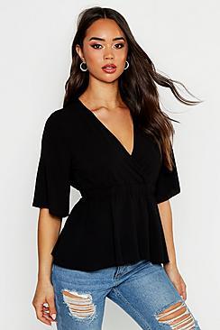 Boohoo Peplum Detail Woven Wrap Top
