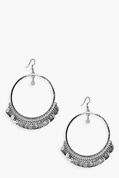 Boohoo Arabella Coin Embellished Hoop Earrings