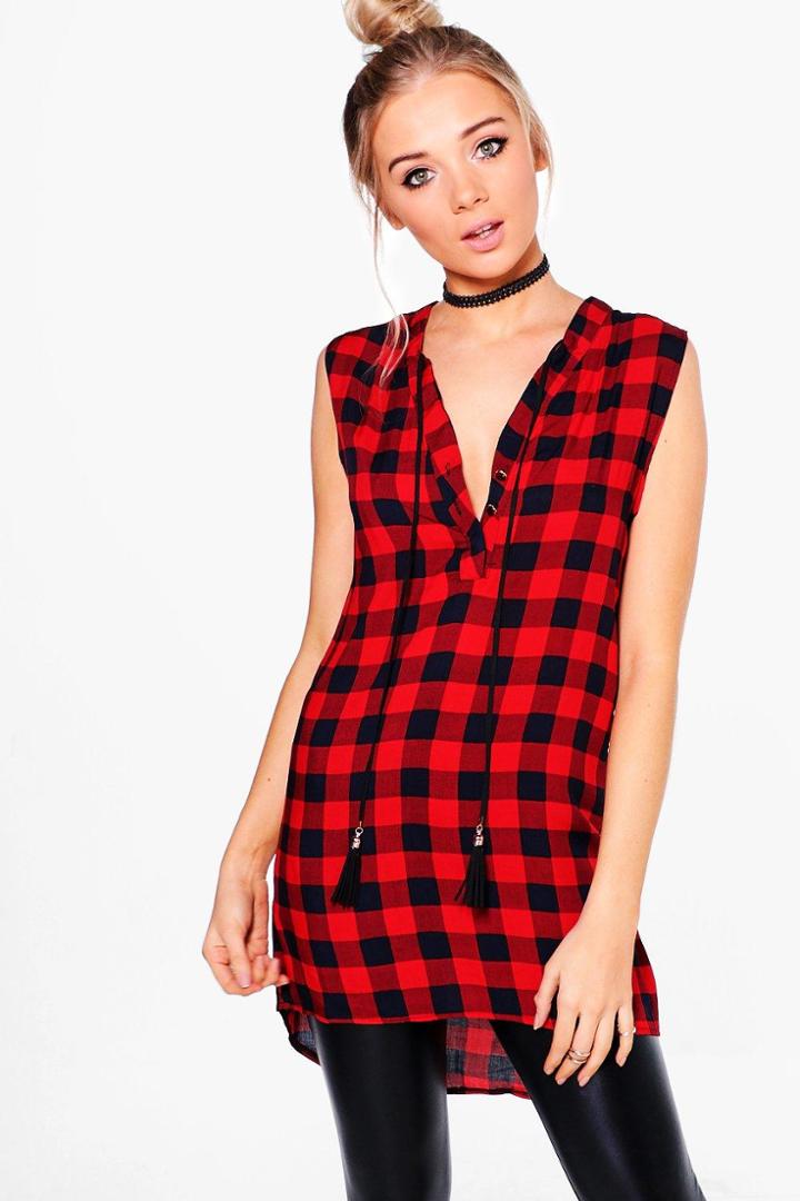 Boohoo Elizabeth Button Front Checked Top Black