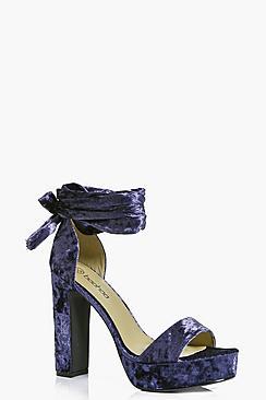 Boohoo Keira Velvet Wrap Strap Platform Heels