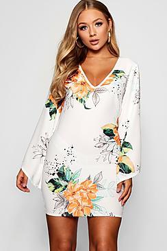 Boohoo Floral Woven Flared Sleeve Mini Dress