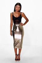 Boohoo Pia Metallic Longer Line Bodycon Midi Skirt