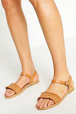 Boohoo Wide Fit Woven Fringe Sandals