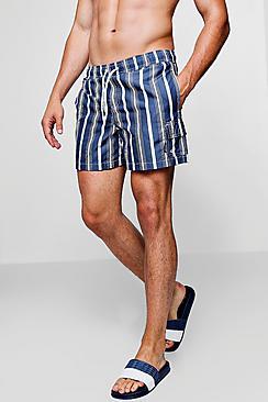 Boohoo Navy Stripe Swim Short
